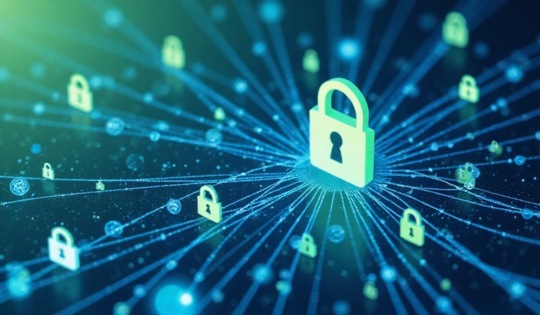Abstract representation of data flow and security measures